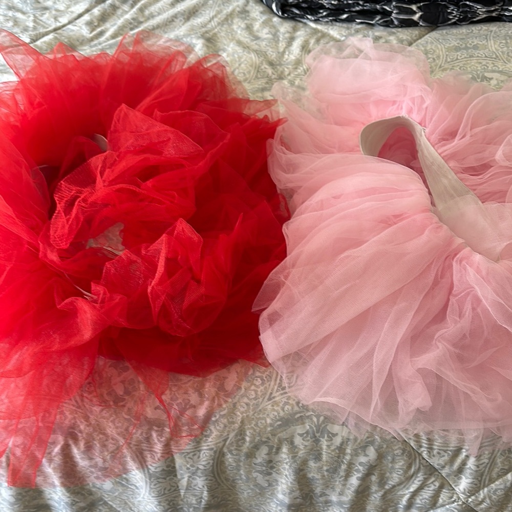 Elegant Red and Pink Tulle Skirt Set